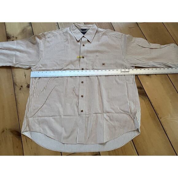 Woods & Woods Men's Button Down striped shirt. Brown/white. Logo. XL - Picture 5 of 7